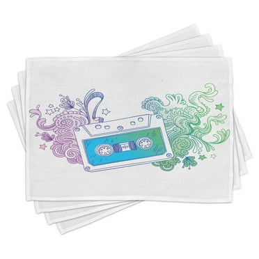 Ambesonne Hipster Place Mats Set of 4, Audio Cassette Tape, Standard Size, Blue Mint Purple