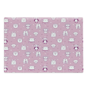 Animal Lover Cutting Board, Funny Animals on Pink Background with Stars and Little Hearts, Decorative Tempered Glass Cutting and Serving Board, Large Size, Pale Pink Purple, by Ambesonne
