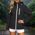thumbnail image 5 of vdgthytj Womens Rain Jacket Windproof Drawstring Hooded Jackets Lightweight Waterproof Solid Travel Hiking Outwear with Pockets(Large,Black), 5 of 7