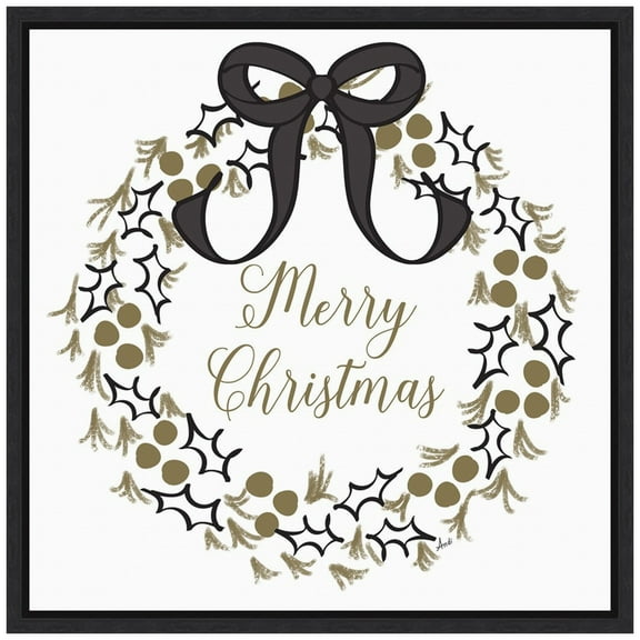 Amanti Art Merry Christmas Wreath Framed Canvas Wall Art Print