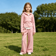 thumbnail image 4 of LNMQLPDBS Toddler Girls Curved Hem Sweatsuit Set Kids Relaxed Wide Leg Outfit Teen Casual 2 Piece Activewear Tween Layered Zip Up Hoodie and Pants for School Daily Wear, 4 of 4