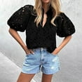 thumbnail image 2 of jtjvou Women's Summer Tops 2026 Dressy Casual Short Sleeve V Neck Buttons Hollow Eyelet Lace Embroidered Blouses Shirts Black S, 2 of 6