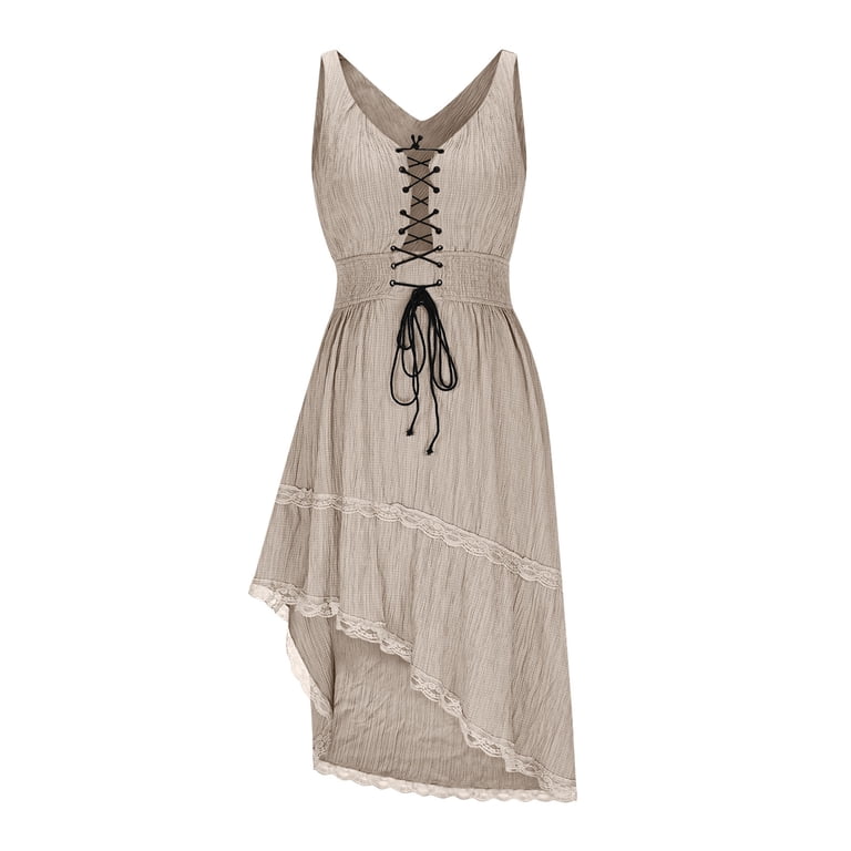 hawaiian homecoming dress Khaki Women Beach Formal Date Night Evening Gowns Festival Sleeveless Dresses Homecoming Dresses for Women Lace Faux Linen Waves Midi Hawaiian Fall Summer 2025 XL