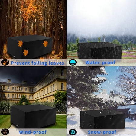 DINOSAM PATIO FURNITURE COVERS WATERPROOF, OUTDOOR FURNITURE SET FOR WINTER, DURABLE OUTDOOR FURNITURE COVERS WITH 4 WINDPROOF BUCKLES,BLACK PATIO TABLE COVER FITS