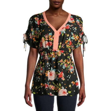 The Pioneer Woman Woven Short Sleeve Tied Dolman Crepe Blouse