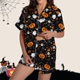 thumbnail image 2 of Halloween Pajamas Halloween Pumpkin Print Plus Size Button Pajamas for Women Set, 2 of 6