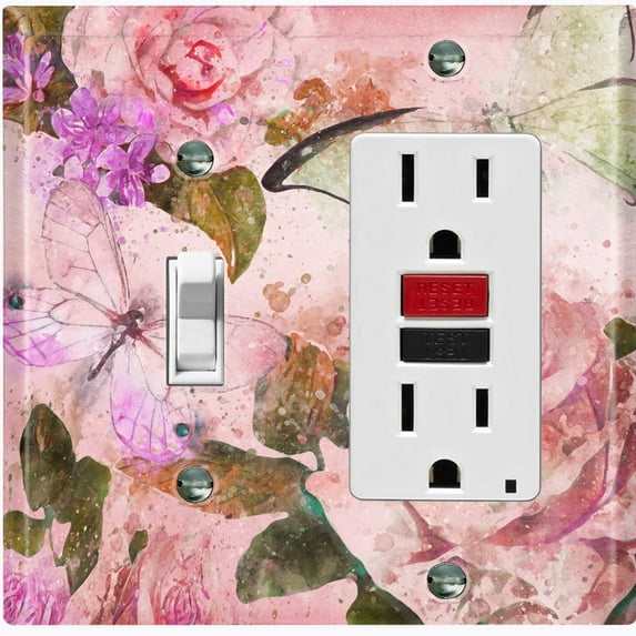 Metal Light Switch Plate Outlet Cover Flower Pink Rose ROS010