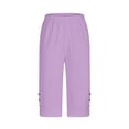 thumbnail image 3 of Pouno Women's Capri Pants High Waist Solid Color Button Slit Pants Daily Errands Soft Breathable Slim Straight Leg Pants Gift, 3 of 9