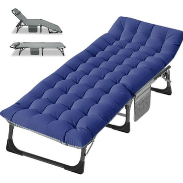 Barbella Folding Camping Cots for Adults, Adjustable 4-Position Adults Reclining Chaise with Pillow, Outdoor Lounge Chair Sleeping Cots Bed, Perfect for Camping, Pool, Beach, Patio, Onesize, Blue