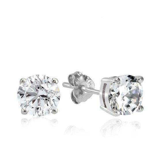 Sterling Silver 2ct Cubic Zirconia 6.5mm Round Stud Earrings