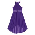 thumbnail image 4 of Manyakai Kids Halter Neck Ruched Chiffon Bridesmaid High Low Hem Flower Girl Dress for Wedding Party Purple 6, 4 of 5