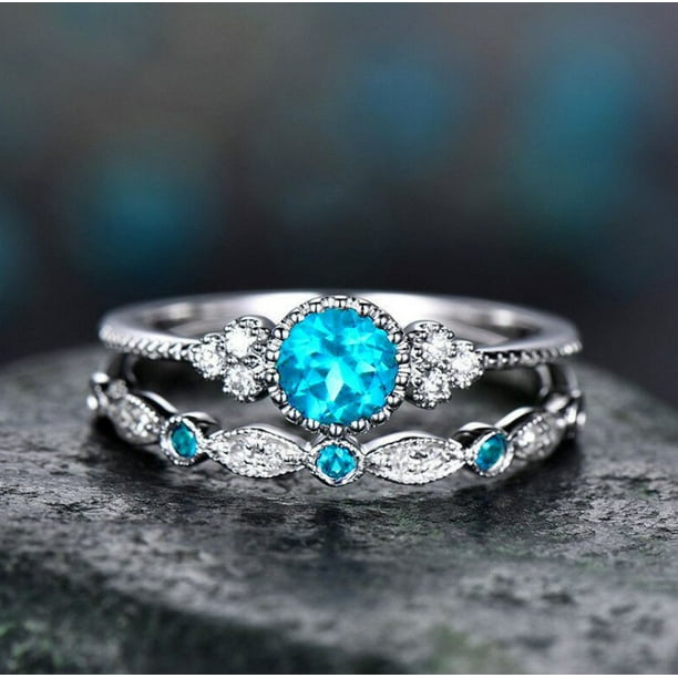 Anillo de moda con circonitas para mujer, anillo de dos piezas con microesmeralda, joyería