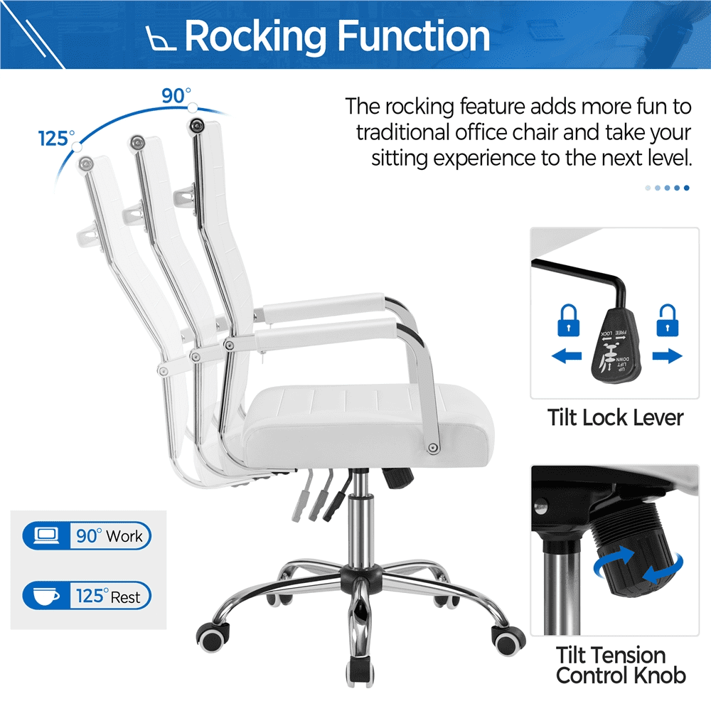 Alden Design Modern Adult Faux Leather Office Desk Chair with Mid-back for Home Office, White