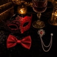 thumbnail image 3 of Venetian Mask, Men Masquerade Costume Set, Venetian Half‑Eye Mask With Matching Bow Tie and Hanging Chain Brooch, Complete Dress‑Up Kit for Prom, Carnival, Halloween, Formal Masquerade Ball for Adult, 3 of 5