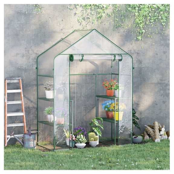 5x2.5x6.5 ft Mini Walk-in Greenhouse Kit, Portable Plant Greenhouse with 3 Tier Shelves, Roll-Up Door, Weatherized Cover for Garden