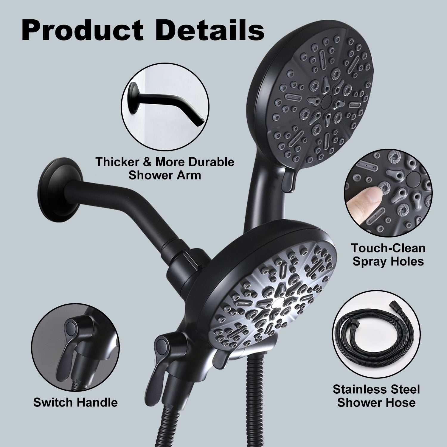 High Pressure 3-Way Rainfall Combo, Rain Showerhead and Hand Held Shower Separately or Together, Comes with Shower Hose, Shower Arm