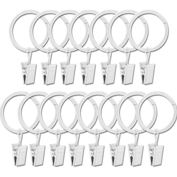 ENTHUR 15 Pcs Curtain Rings with Clips Decorative Drapery Rings Rustproof Vintage 1 Inch Interior Diameter (White)