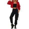thumbnail image 1 of Abrigo de piel sintética casual para mujer INSPIRE CHIC con cremallera, capucha y corte corto, chaqueta de felpa difusa M roja, 1 of 6