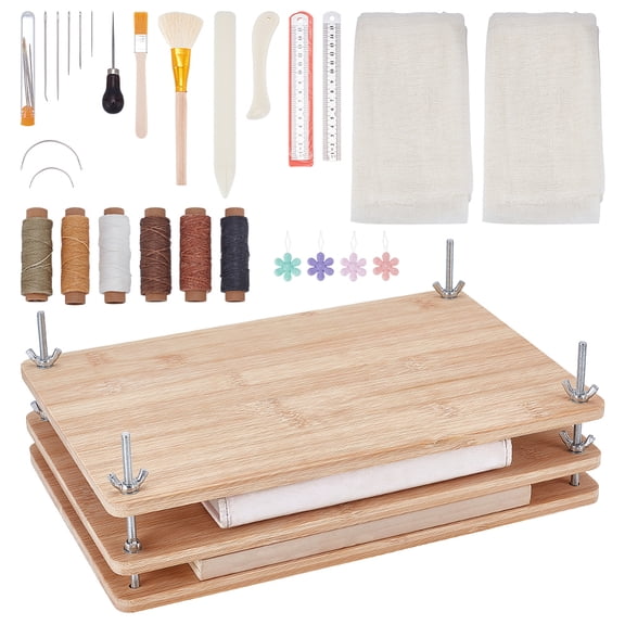 Bookbinding Supplies Kits include Wooden Book Press Leather Craft Kits Needle Cotton Gauze Fabric Copper Wire Threading Devic Paint Brush Ruler Mixed color 295x195x8.5mm Hole: 5.5mm 1 set