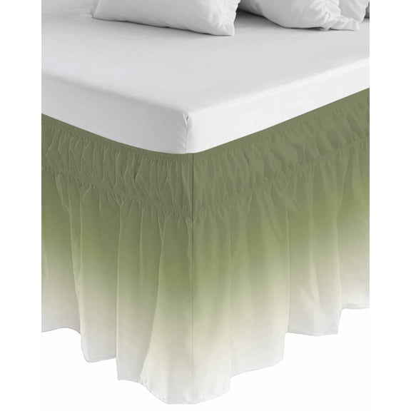Sage Green Ombre Wrap Around Bed Skirts for King Bed 18" Drop, Bed Skirt with Adjustable Elastic Belt Dust Ruffle Bed Valance for Bedroom Hotel Luxury Farmhouse Sage Green Ombre Bed Frame Cover