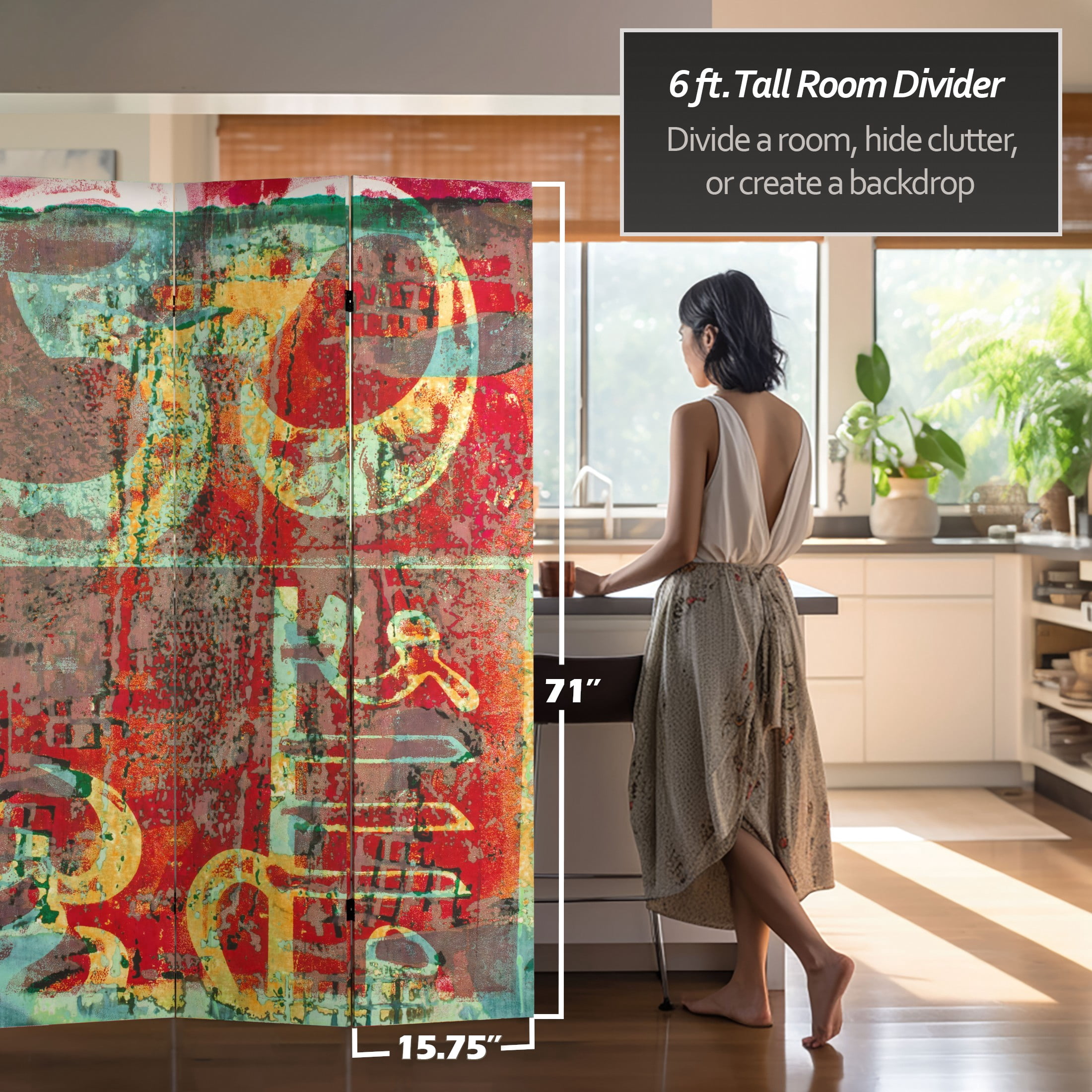 6 ft. Tall Double Sided Urban Mantra Canvas Room Divider