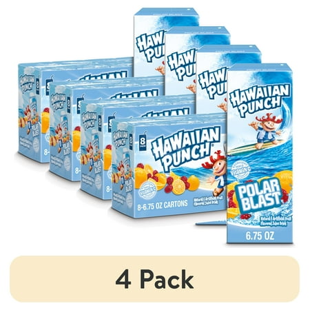 (4 pack) Hawaiian Punch Polar Blast Juice Drink, 6.75 fl oz, 8 Count Boxes