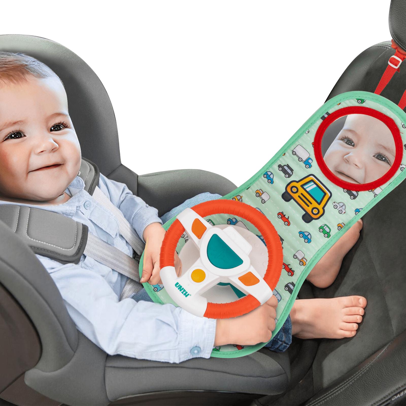UNIH Travel Baby Toys for Rear Car Seat, Car Seat Toy With Steering