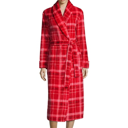 Sleep Chic Womens Red Plaid Fleece Bath Robe Plush Housecoat Large