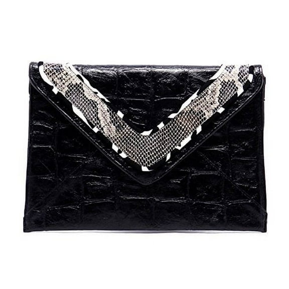 2Chique Boutique Women's Black Crocodile Envelope Clutch
