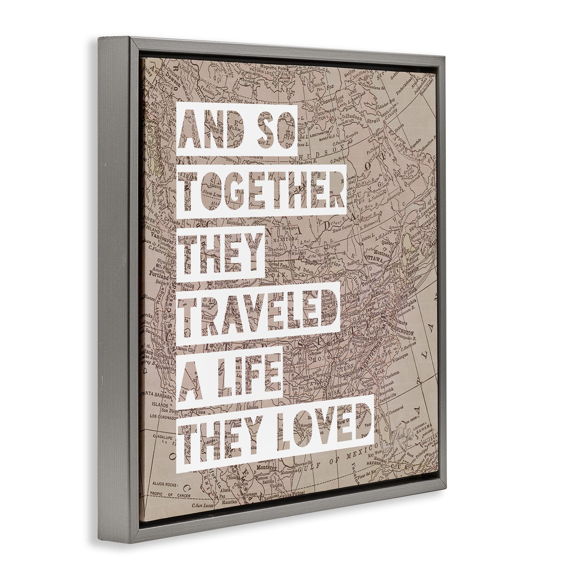 Stupell Industries Together They Traveled Text & Numbers Painting Gray Floater Framed Canvas Art Print Wall Art, 25 x 25