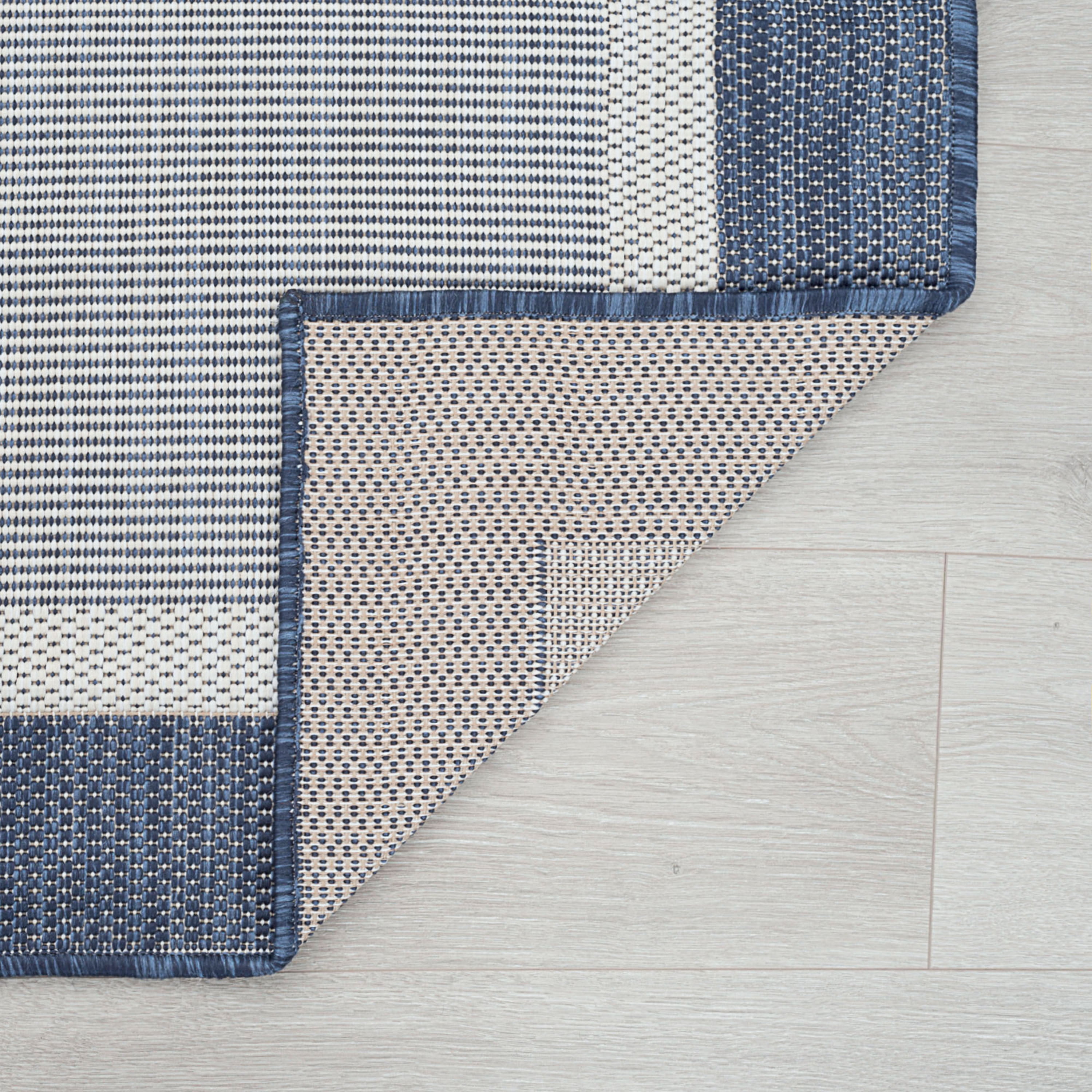Bliss Rugs Solid Border Indoor Outdoor Rug Water Resistant Runner Rug for Patio, Hallway, Entryway, Deck, Navy ,3' x 10'