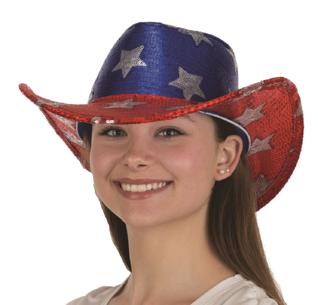 USA American Flag Cowboy Cowgirl Sequin Red White Blue Patriotic 4th of July Hat - Walmart.com 