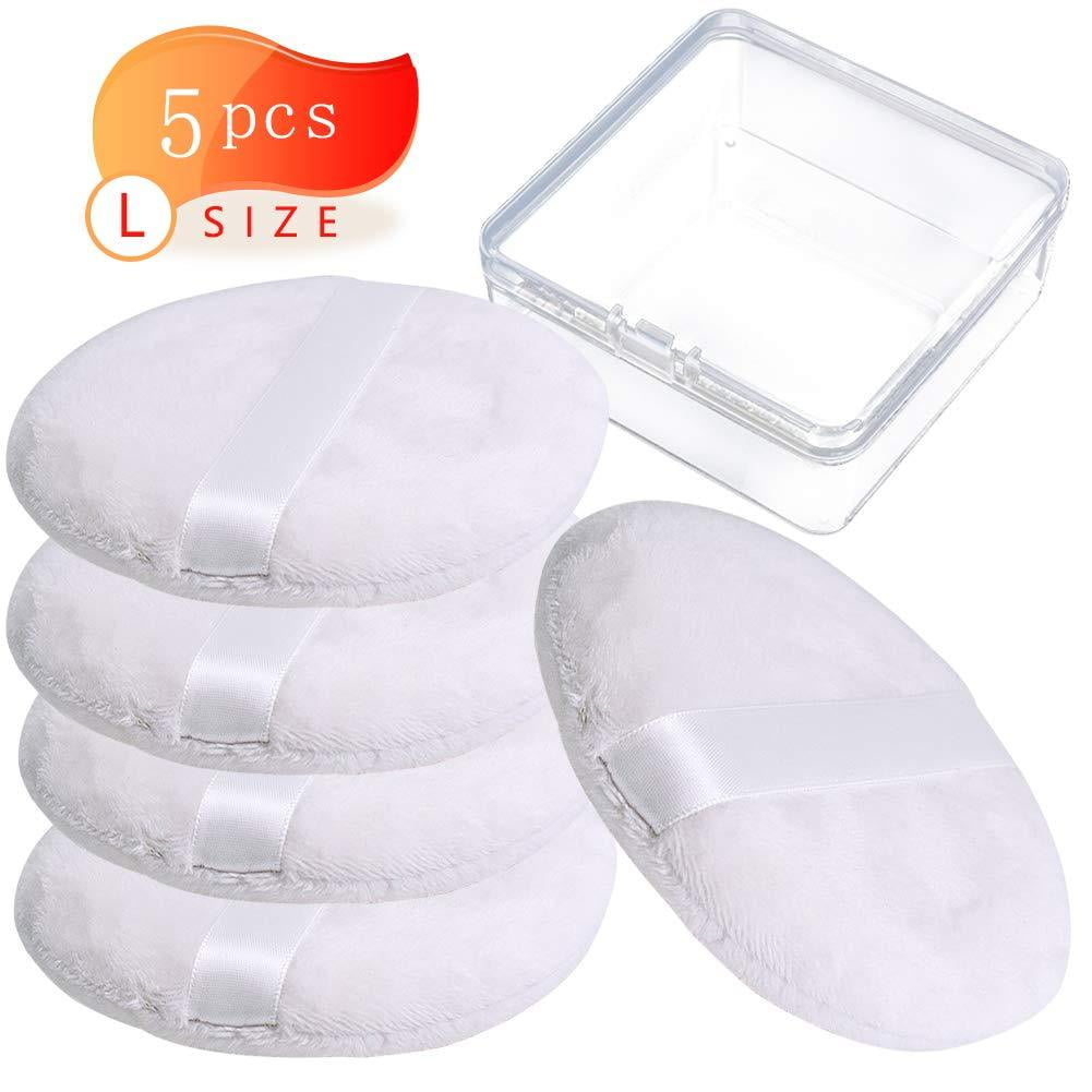 5 PCS Large Powder Puff, 4.13 Inch Velour Body Powder Puff Round Fluffy