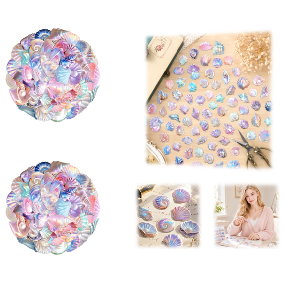100PCS Seashells Stickers, Nautical Marine Stickers Set Kids DIY Stickers for Laptops Suitcases Notebooks