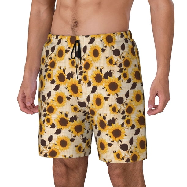Fotbe Vintage Plaid Cute Sunflower Traje de Baño para Hombre – Shorts de Natación de Secado Rápido con Forro y Bolsillos-X-Large