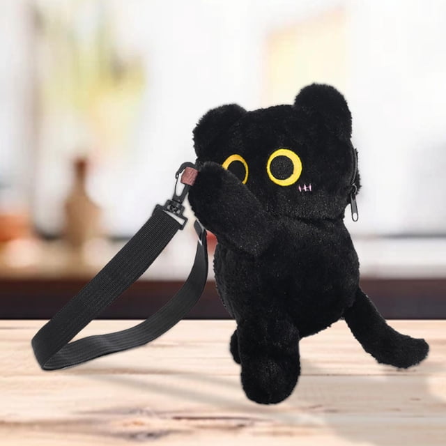 Toy de Peluche de Bolso Cruzado en Forma de Gato para Mujeres para Mujeres para La Fiesta de Los Viajes de Regalo Negro