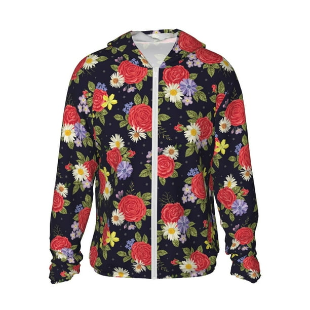 Fotbe Red Rose Flower Chaqueta con Protección Solar UPF 50+ para Hombre y Mujer, Camisa con Capucha y Bolsillos-3X-Large