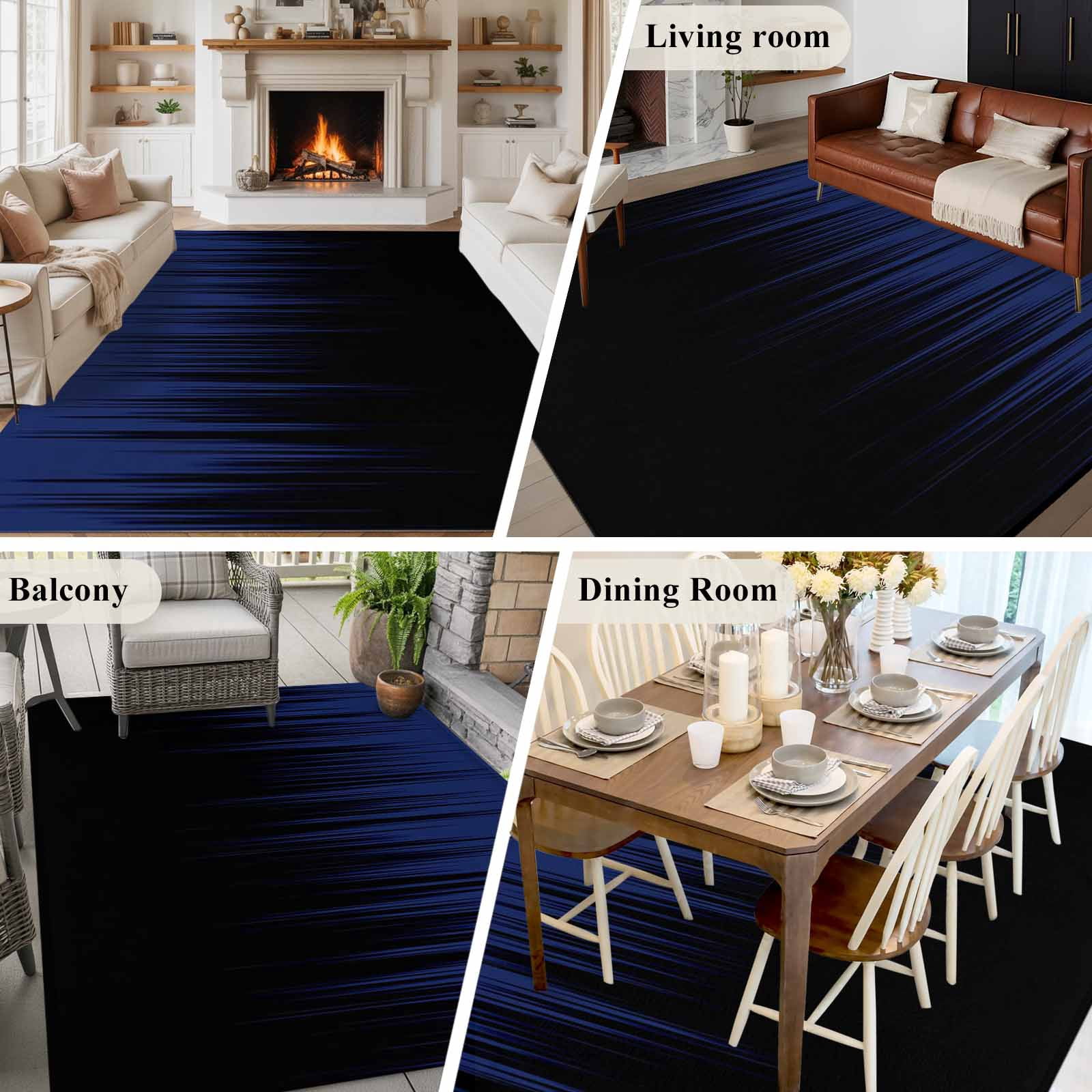 Rectangle Area Rugs 5 x 7 Ft, Navy Blue Black Ombre Non-Slip Residential Carpet, Modern Abstract Striped Gradient Indoor Crawling Mats Runner Rugs for Living Room/Dining Room/Bedroom