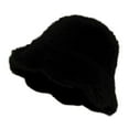 thumbnail image 4 of BLOCLOALO Winter Warm Plush Bucket Hats for Women Solid Color Cute Fisherman Hats with Ruffled Brim Outdoor Sun Hat for Cold Weather Black One Size, 4 of 4