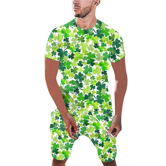 TSADFHJI Pyjama Homme Imprimé Fête de la Saint-Patrick Col Rond Manches Courtes Short Costume TG Vert Menthe