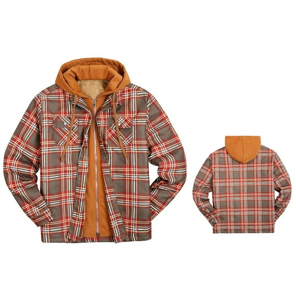 Meichang Flannel Shirts Men Clearance Plaid Hoodies Fall Button Down Shirt Jacket Regular Fit Long Sleeve Lightweight Jacket