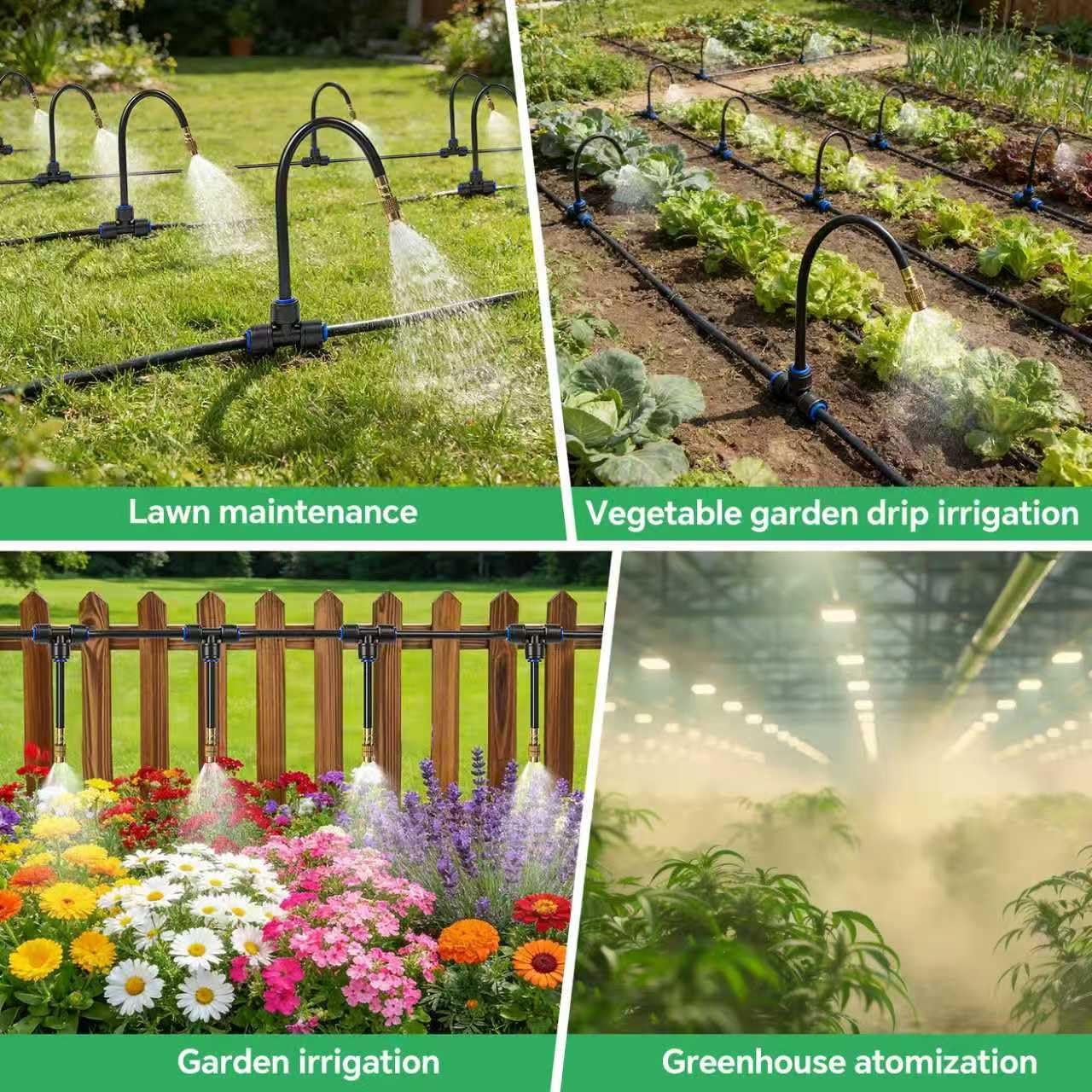 140ft 1/4" Drip Irrigation System For Garden - 30 Adjustable Copper Nozzles  Automatic Atomizing Sprinkler Outdoor Plants Raised Bed Yard Potted & Lawn