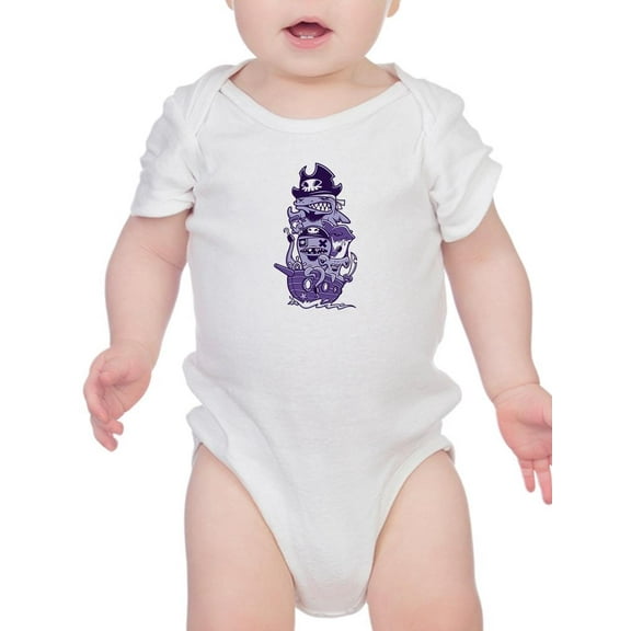 Cartoon Pirate Shark On Boat Bodysuit Infant -Image by Shutterstock, 24 Months