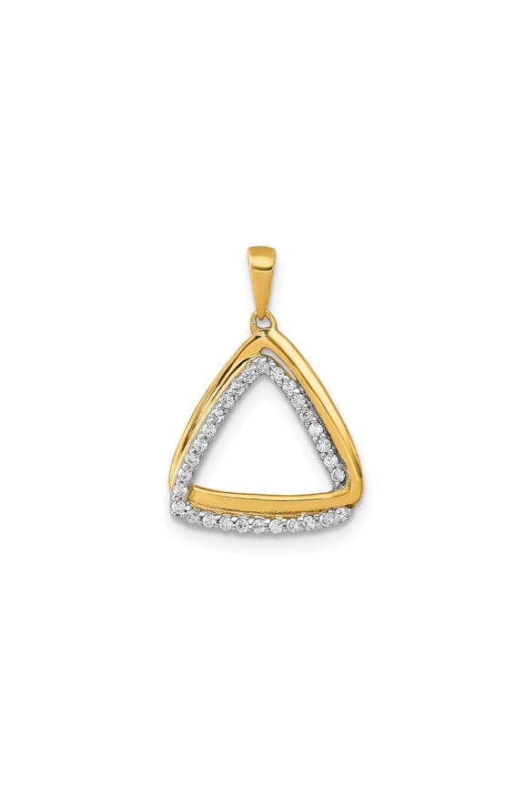 14k Yellow Gold Open Triangle Diamond Pendant Charm for Women