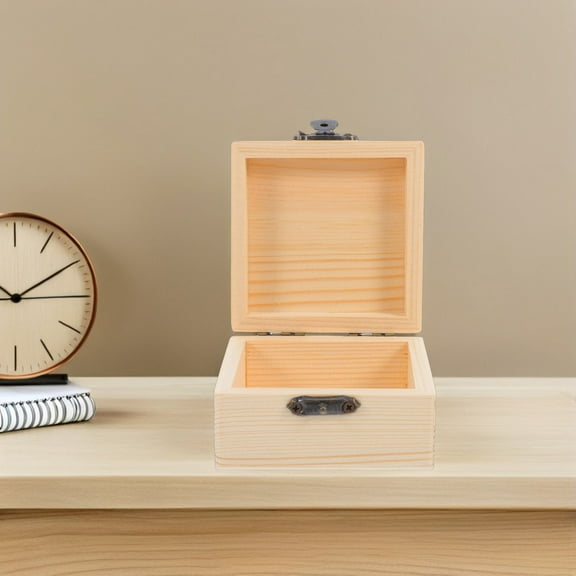 Hemoton Small Wooden Craft Box for DIY Painting Square Jewelry Box with Lid for Necklace Ring Decorative Storage Chest for Jewelry Keepsakes and presents Ideal for Crafting