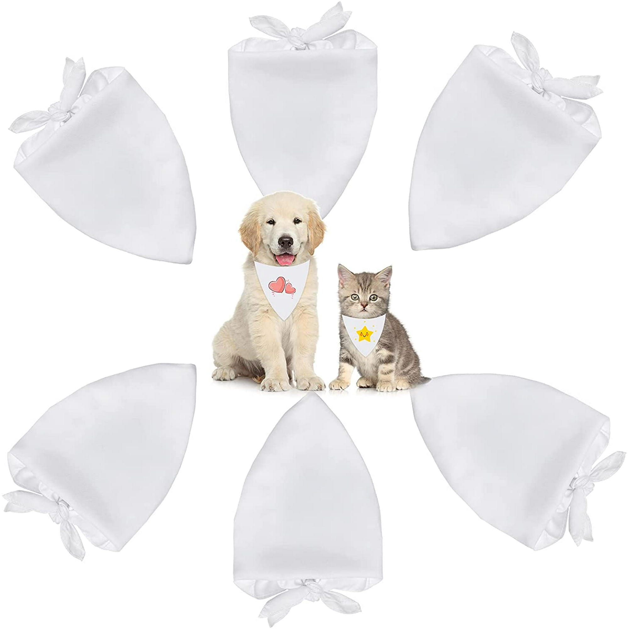 Iguohao 6 Pieces Sublimation Blank Dog Bandanas Solid White Diy Pet Bandanas Triangle Scarf Pet Heat Transfer Triangle Bibs Scarfs Kerchief For Dogs