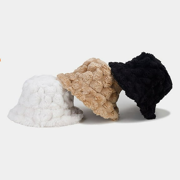 KLOY2K Bucket Hats for Woman Winter Hat for Women Girls Russian Style Ladies Warm Bucket Hat Fuzzy Furry,Black,One Size