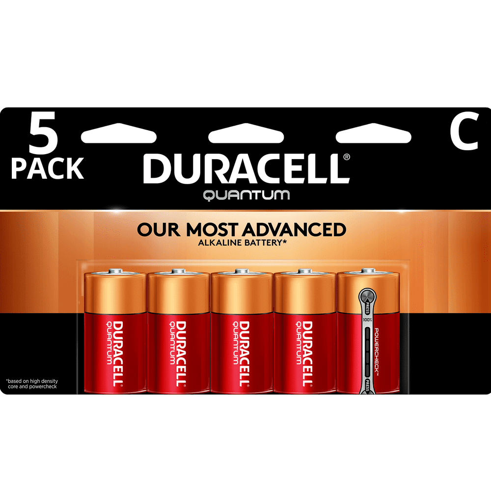 Duracell 1.5V Quantum Alkaline C Batteries with PowerCheck, 5 Pack