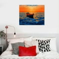 thumbnail image 4 of JRXY Wall Art Decor Large Canvas Print Picture Sunset over the Sea Boat Ocean Waves Scenery Painting Artwork for Office Wall Decor Home Decoration Stretched and Framed Ready to Hang 20x16in, 4 of 4