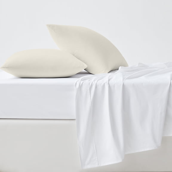100% Cotton King Pillowcases, 400 Thread Count Sateen Green Wrinkle-Resistant 2- Piece Set Ivory by Purity Home